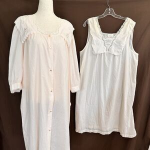 Vtg Barbizon LARGE Nightgown & Robe Set Lace Gown Peignoir Embroidery
